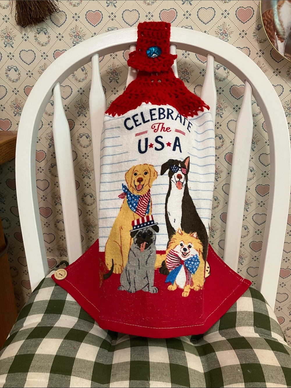 NWOT Handmade Crochet Celebrate the USA Dog Kitchen Towel